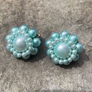 Vintage Japan Blue Pearl Clip-on Earrings